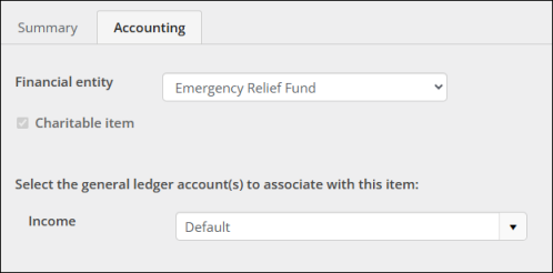 Income account on the accounting tab